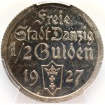 Wolne Miasto Gdańsk, 1/2 guldena 1927, Berlin, Koga, stempel lustrzany