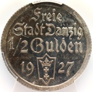 Wolne Miasto Gdańsk, 1/2 guldena 1927, Berlin, Koga, stempel lustrzany