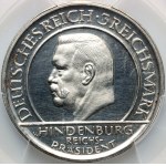 Niemcy, Republika Weimarska, 3 marki 1929 E, Muldenhütten, 10-lecie Konstytucji, stempel lustrzany, PROOF