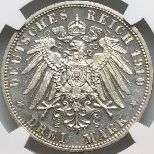 Germany, Hesse-Darmstadt, Ernest Ludwig, 3 Mark 1910 A, Berlin, PROOF