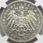 Niemcy, Hesja-Darmstadt, Ernest Ludwik, 3 marki 1910 A, Berlin, stempel lustrzany, PROOF