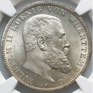 Germany, Wurttemberg, Wilhelm II, 3 Mark 1914 F, Stuttgart