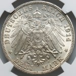 Niemcy, Wirtembergia, Wilhelm II, 3 marki 1914 F, Stuttgart