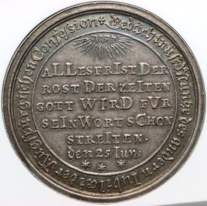 August II Mocny, Gdańsk, medal z 1730 roku (chronogram), 200-lecie Wyznania Augsburskiego