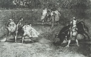 Francisco Goya, Picador na ramionach asystenta przebijający byka, z cyklu 