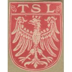 12 Fundraising badge - TSL, Eagle, red-and-white print, embossed