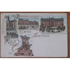 Stettino. Quattro vedute. Litografia. Saluti da Stettino