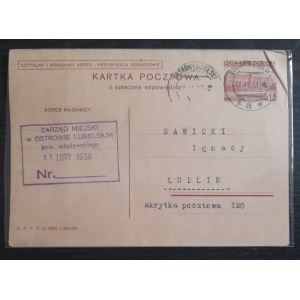 Ostrów Lubelski.Karta pocztowa z pieczęcią Zarządu Miejskiego w Ostrowie Lubelskim.