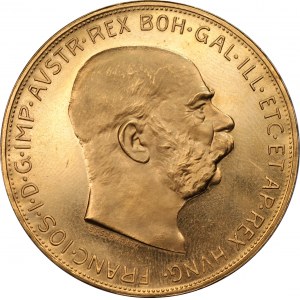 AUSTRIA - 100 koron 1915 - Nowe Bicie - Złoto 900, 33,86 gram