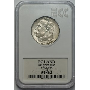 II PR - 5 złotych 1936 - Piłsudski - GCN MS63