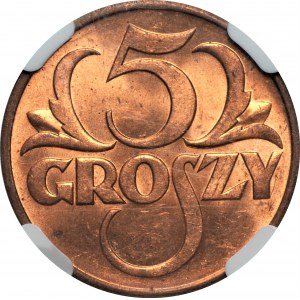 II RP - 5 groszy 1938 - NGC MS63 RD