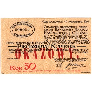 Częstochowa - Ryski Bank Handlowy - 50 kopiejek 1914 - OKAZOWY (WZÓR)