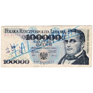 Falsyfikat z epoki 100.000 złotych 1990 - seria AM