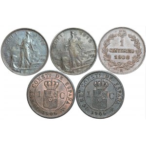 Zestaw monet Hiszpania, Włochy 1906-1918
