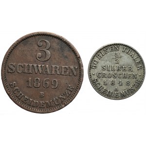 NIEMCY - Oldenburg - 3 Schwaren 1869 B, 1/2 grosza 1848