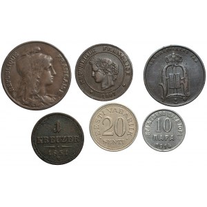 ŚWIAT - zestaw 6 sztuk monet - Francja, Szwecja, Austria, Czarnogóra, Estonia (1851-1935)