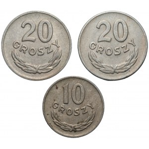 PRL - zestaw 3 monet 10 i 20 groszy 1949 - miedzionikel