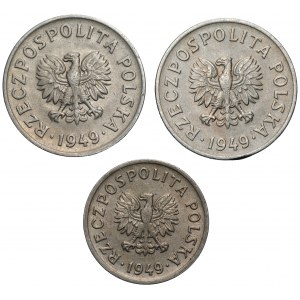 PRL - zestaw 3 monet 10 i 20 groszy 1949 - miedzionikel