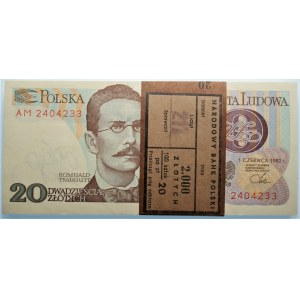 Paczka Bankowa - 20 złotych 1982 seria AM - 100 sztuk z banderolą