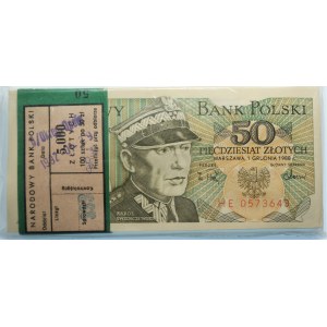 Paczka Bankowa - 50 złotych 1988 seria HE - 100 sztuk z banderolą