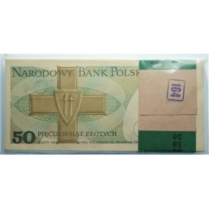 Paczka Bankowa - 50 złotych 1988 seria HE - 100 sztuk z banderolą