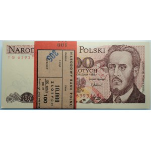 Paczka Bankowa - 100 złotych 1988 seria TG - 100 sztuk z banderolą
