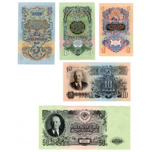 ROSJA - zestaw banknotów 1,3,5,10,50 rubli 1947