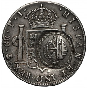 BRAZYLIA - Minas Gerais - Kontrmarka na monecie boliwijskiej 8 reali 1806 PJ