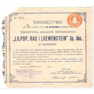 Lilpop, Rau i Loewenstein S.A. - Świadectwo na 1/20 akcji 25 złotowej 1928