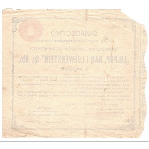 Lilpop, Rau i Loewenstein S.A. - Świadectwo na 1/20 akcji 25 złotowej 1928