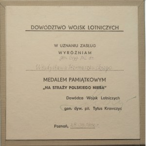 Medal w uznaniu zasług dla gen. Bryg. pil. dr. Władysława Hermaszewskiego 1986