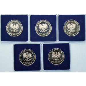 Zestaw 5 monet kolekcjonerski 5.000 złotych 1989