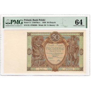 50 złotych 1929 - seria EL - PMG 64
