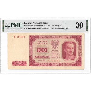 100 złotych 1948 - rzadsza jednoliterowa seria N - PMG 30