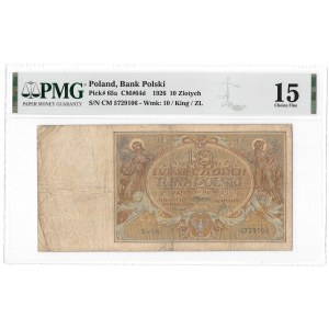 10 złotych 1926 - seria CM - rzadki rocznik - PMG 15