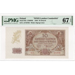 10 złotych 1940 - seria L. - WWII London Counterfeit - PMG 67 EPQ