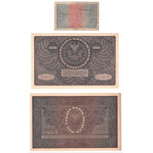 Zestaw 3 banknotów 1 marka 1916, 1.000 marek 1919, 5.000 marek 1920