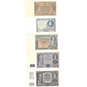 Zestaw 5 banknotów 1929-1940