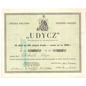 Spółka Akcyjna Hodowli Nasion UDYCZ Warszawa - 10 x 150 złotych - imienna