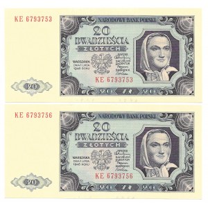 PRL - 2 sztuki banknotów 20 złotych 1948 - seria KE
