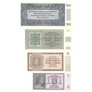 CZECHY i MORAWY - Zestaw 4 banknotów SPECIMEN