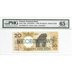 20 złotych 1990 - E - PMG 65 EPQ - ciemnozielony nadruk NIEOBIEGOWY - BARDZO RZADKI