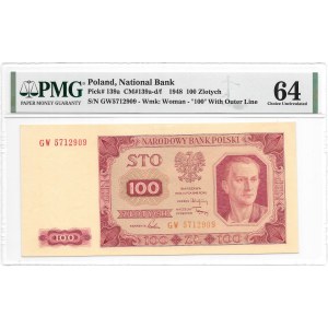 100 złotych 1948 - seria GW z ramką - Rzadkie - PMG 64