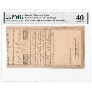 25 złotych 1794 - C - PMG 40 - częściowy znak herbowy
