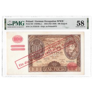 100 złotych 1934 - ORYGINALNY nadruk GG - PMG 58 EPQ