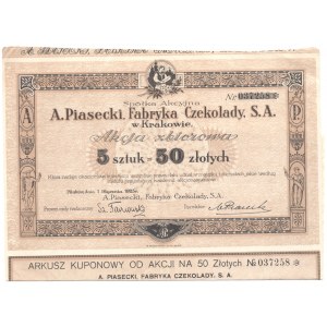 Spółka Akcyjna A. Piasecki, Fabryka Czekolady - 5 sztuk = 50 złotych 1925