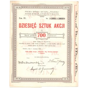 PHARMA Magister Bolesław Jawornicki w Krakowie - Em.4 - 10 x 700 marek polskich 1923