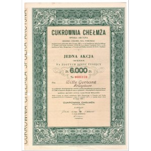 Cukrownia CHEŁMŻA Spółka Akcyjna - 6000 złotych 1937 - imienna