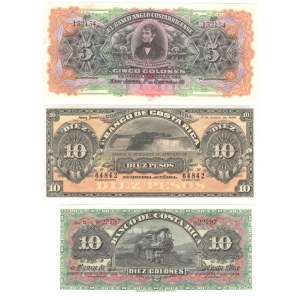 KOSTARYKA - zestaw banknotów 5 i 10 colones + 10 pesos 1899