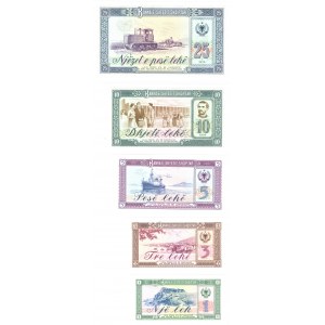 ALBANIA - zestaw 5 banknotów SPECIMEN - 1,3,5,10, 25 leke 1976